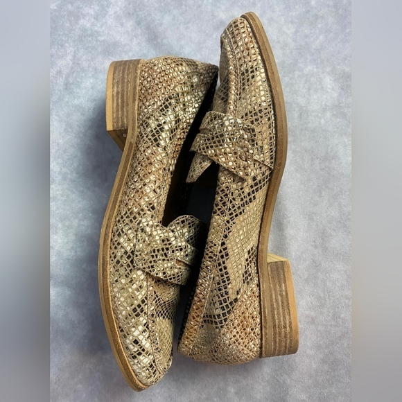 Anthropologie Seychelles Weekenders Tan Tiger Eye Reptile Leather Loafers Sz 8.5 - Picture 7 of 12